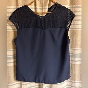 SHEIN Navy Lace Detail Blouse